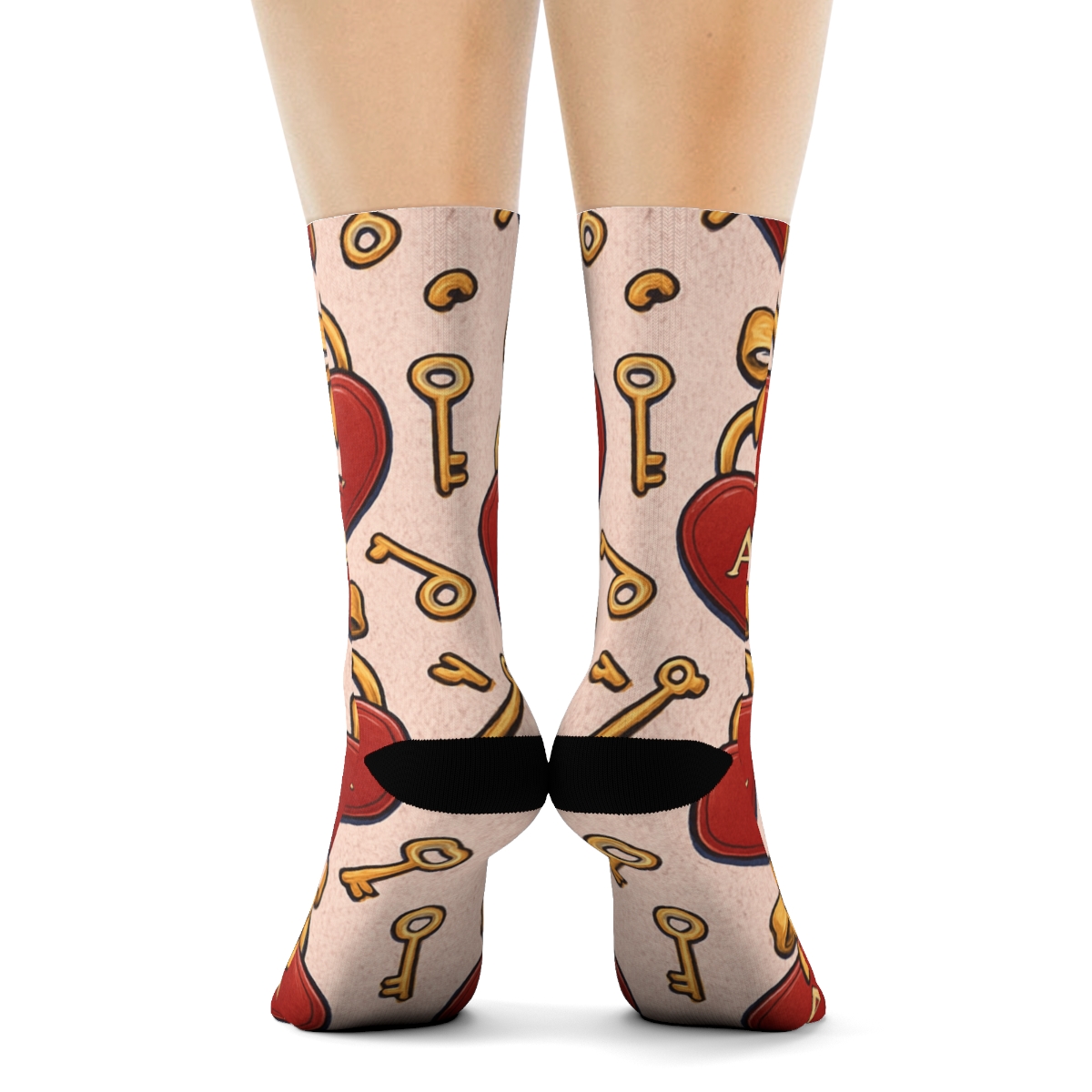 Lock Motif Ribbon Lattice Pattern stylish athletic crew socks