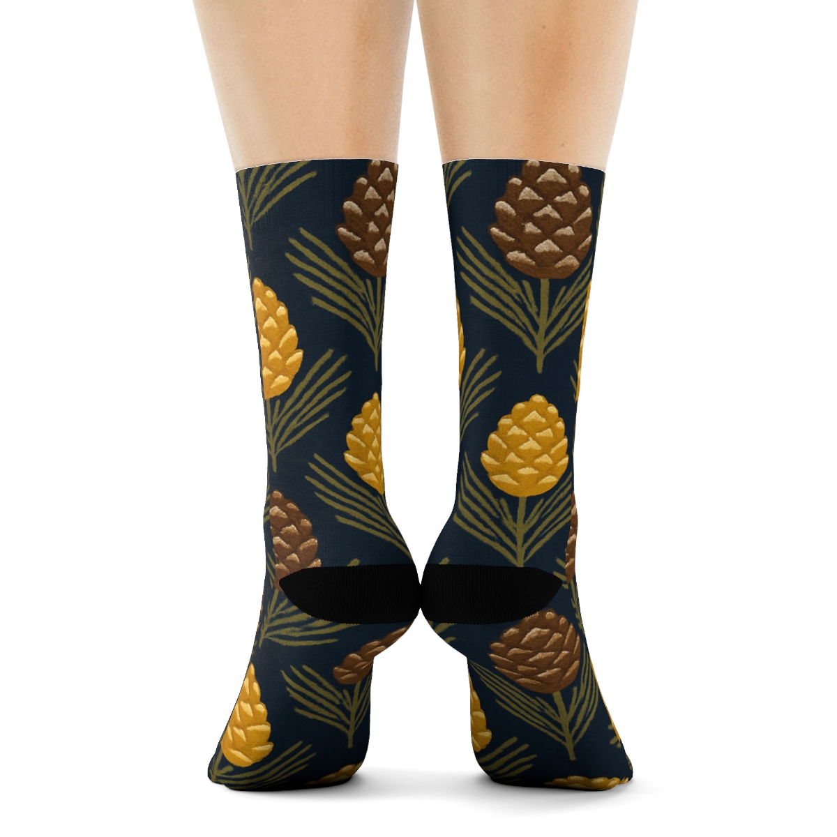Pine Cone Chevron On Navy Blue trendy patterned crew socks