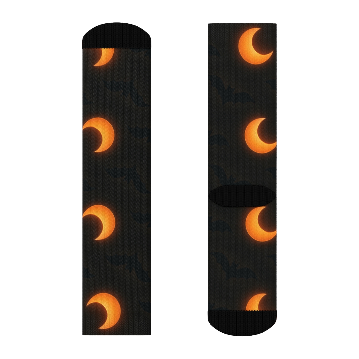 Flying Bat And Orange Moon Glow Repeat On Black Background soft everyday crew socks