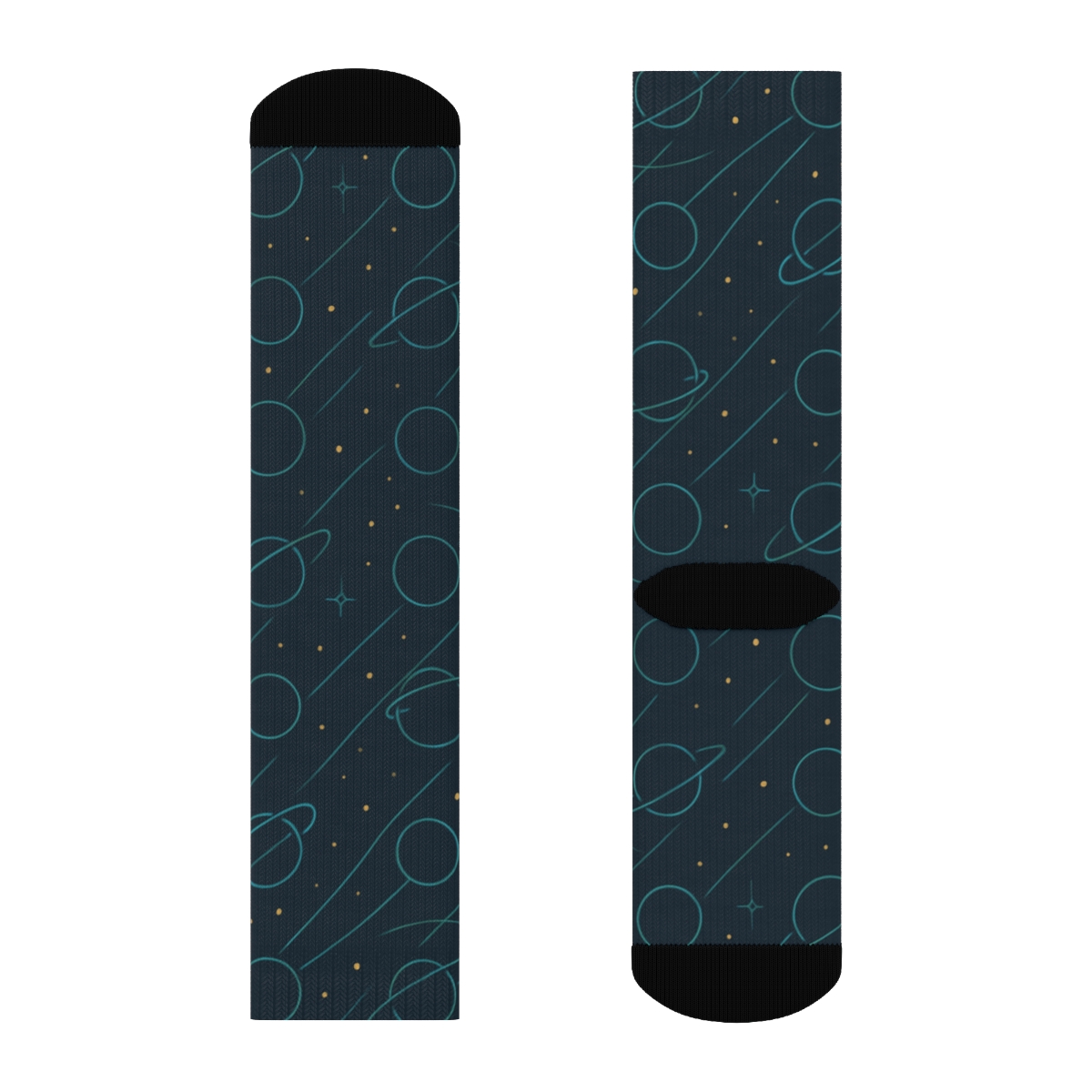 Ionized Teal Orbital Bands On Deep Navy Background trendy patterned crew socks