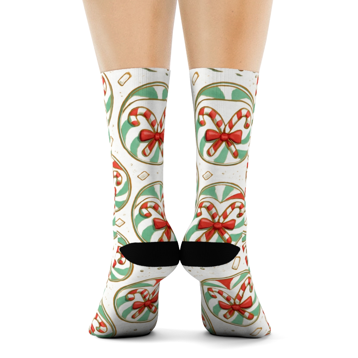 Peppermint Swirl Medallions With Candy Canes In The Center premium sports crew socks