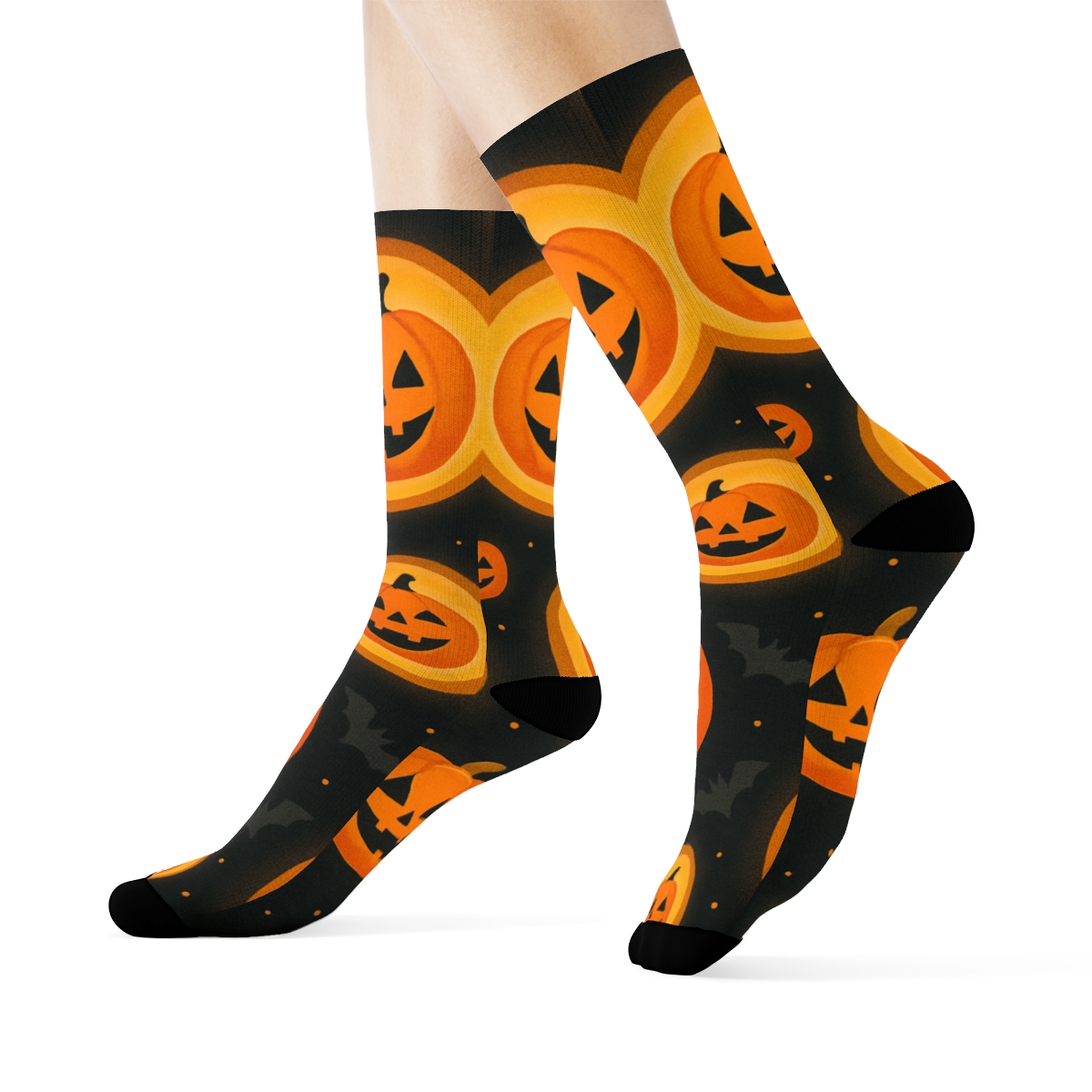 Glowing Jack O Lantern Medallion Tile On Black Background comfortable cotton crew socks
