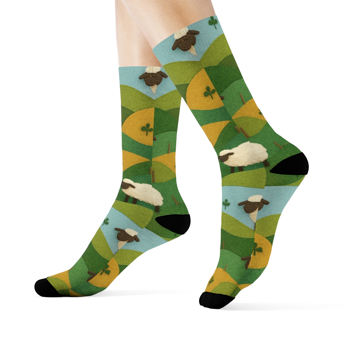 Rolling Hills Patchwork With Sheep Motifs premium sports crew socks