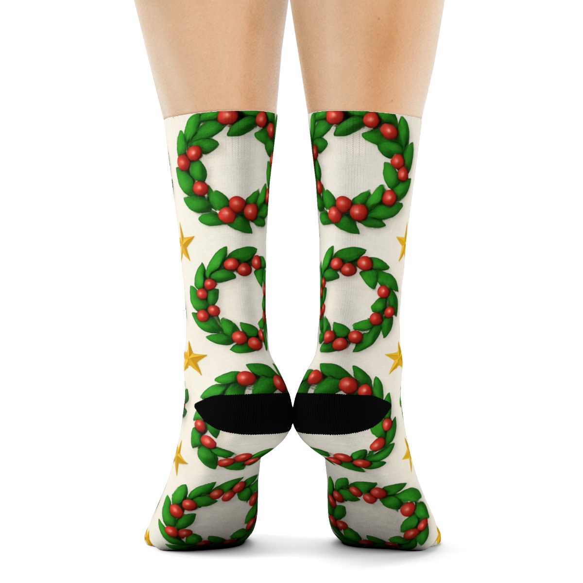 Christmas Starry Wreath Grid custom crew socks