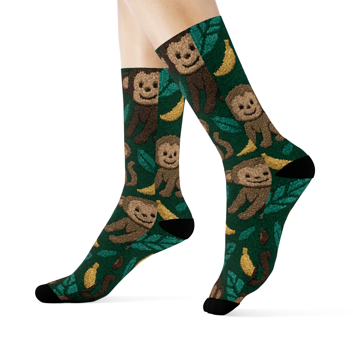Knit-Illusion Monkey Toy Chevron personalized crew socks