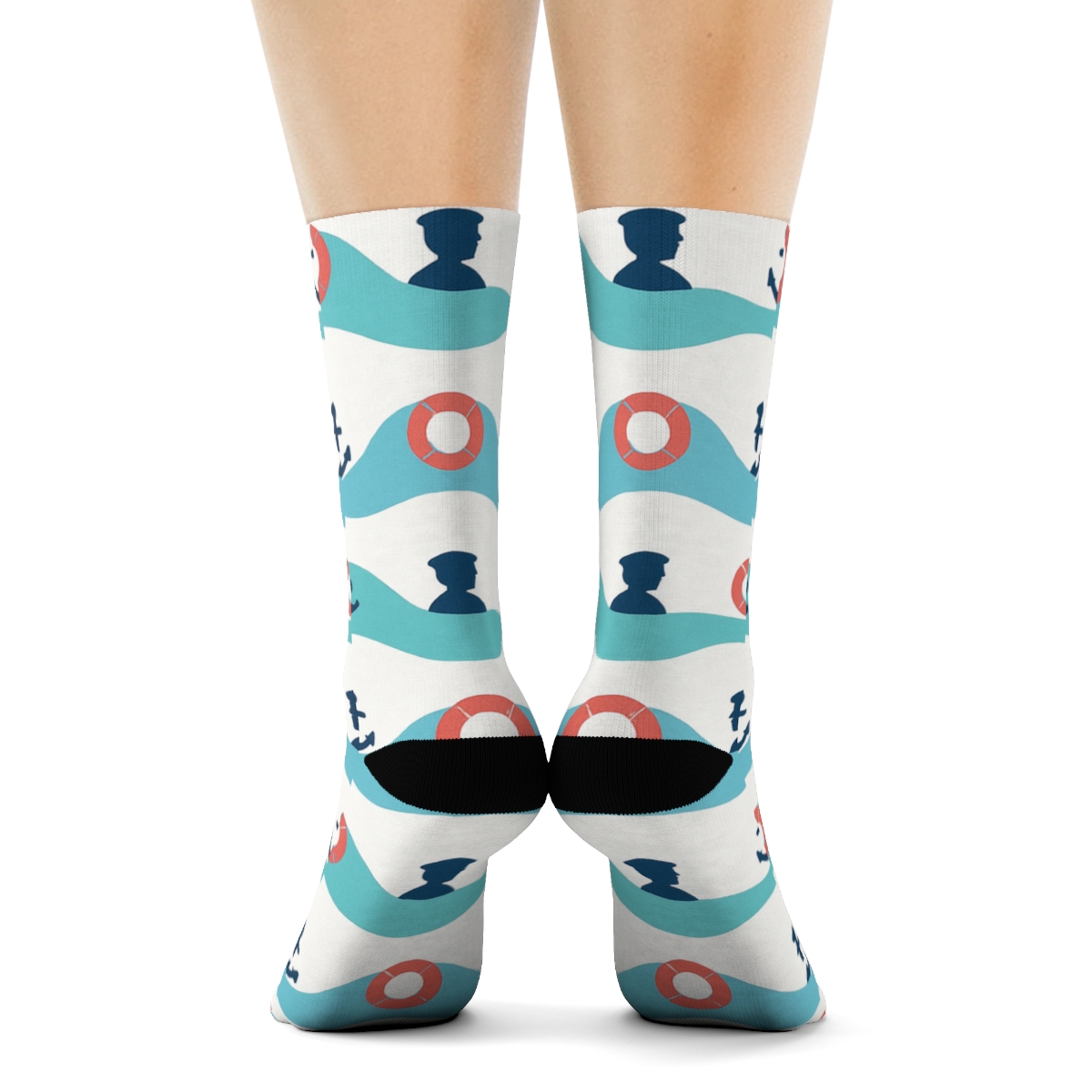 Wave Stripes With Nautical Sailor Icons trendy patterned crew socks