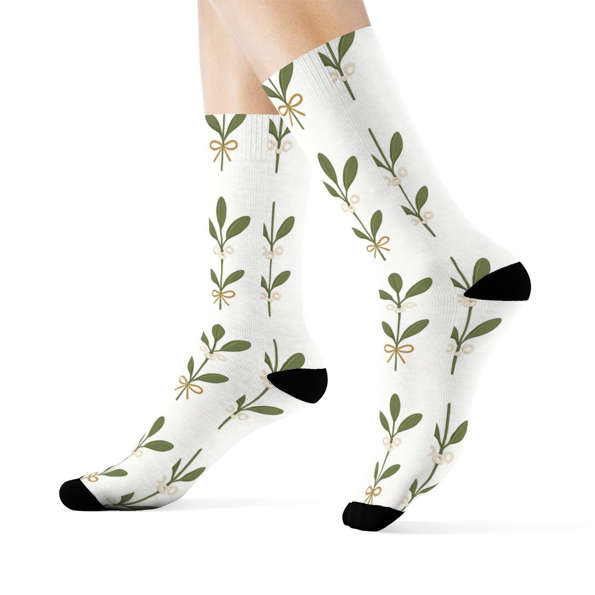 Winter Sprig Band With Mistletoe Focus designer printed crew socksWinter Sprig Band with Mistletoe Focus Crew Socks - Image 3