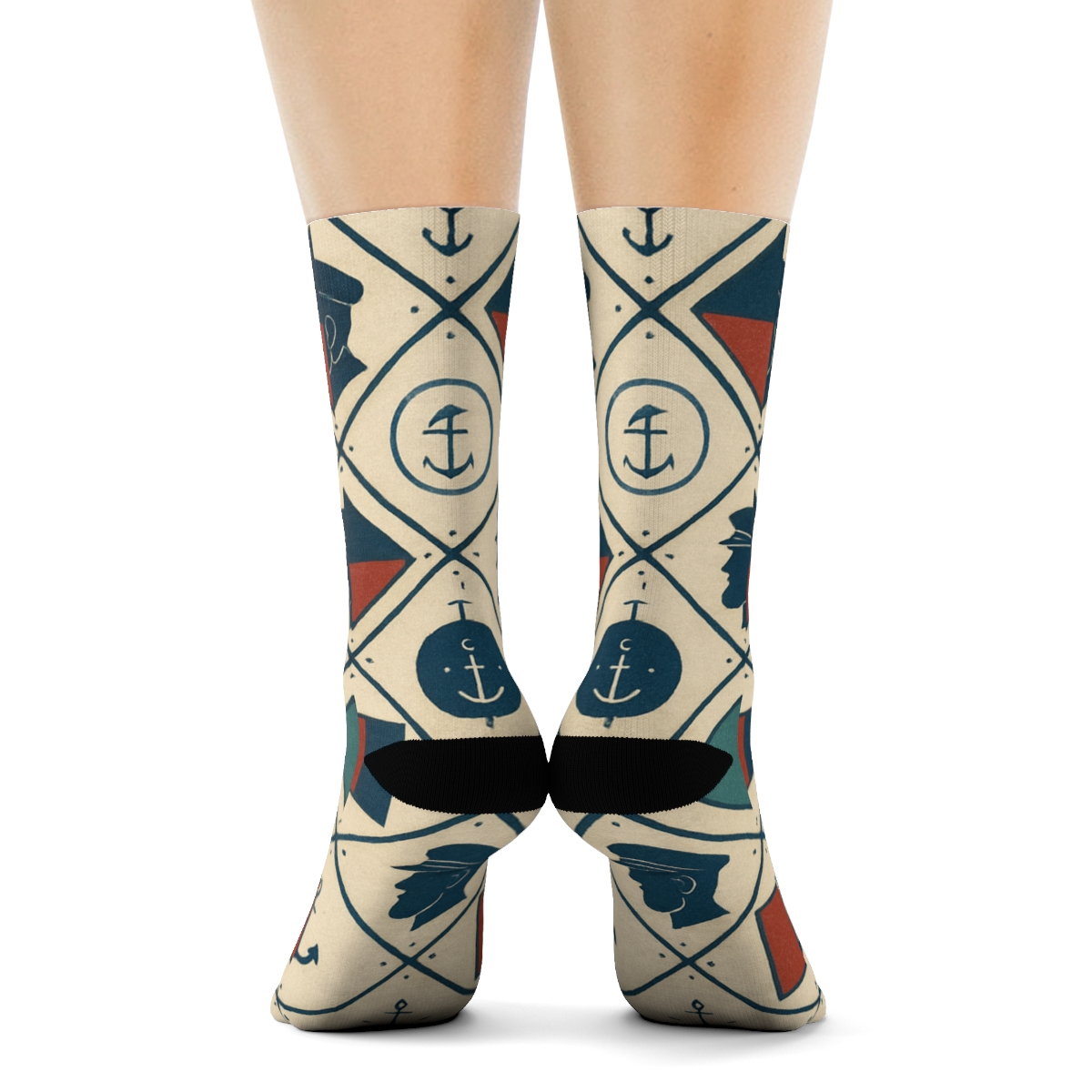 Nautical Flag Lattice With Ship Captain Cameos premium sports crew socksNautical Flag Lattice with Ship captain Cameos Crew Socks - Image 4