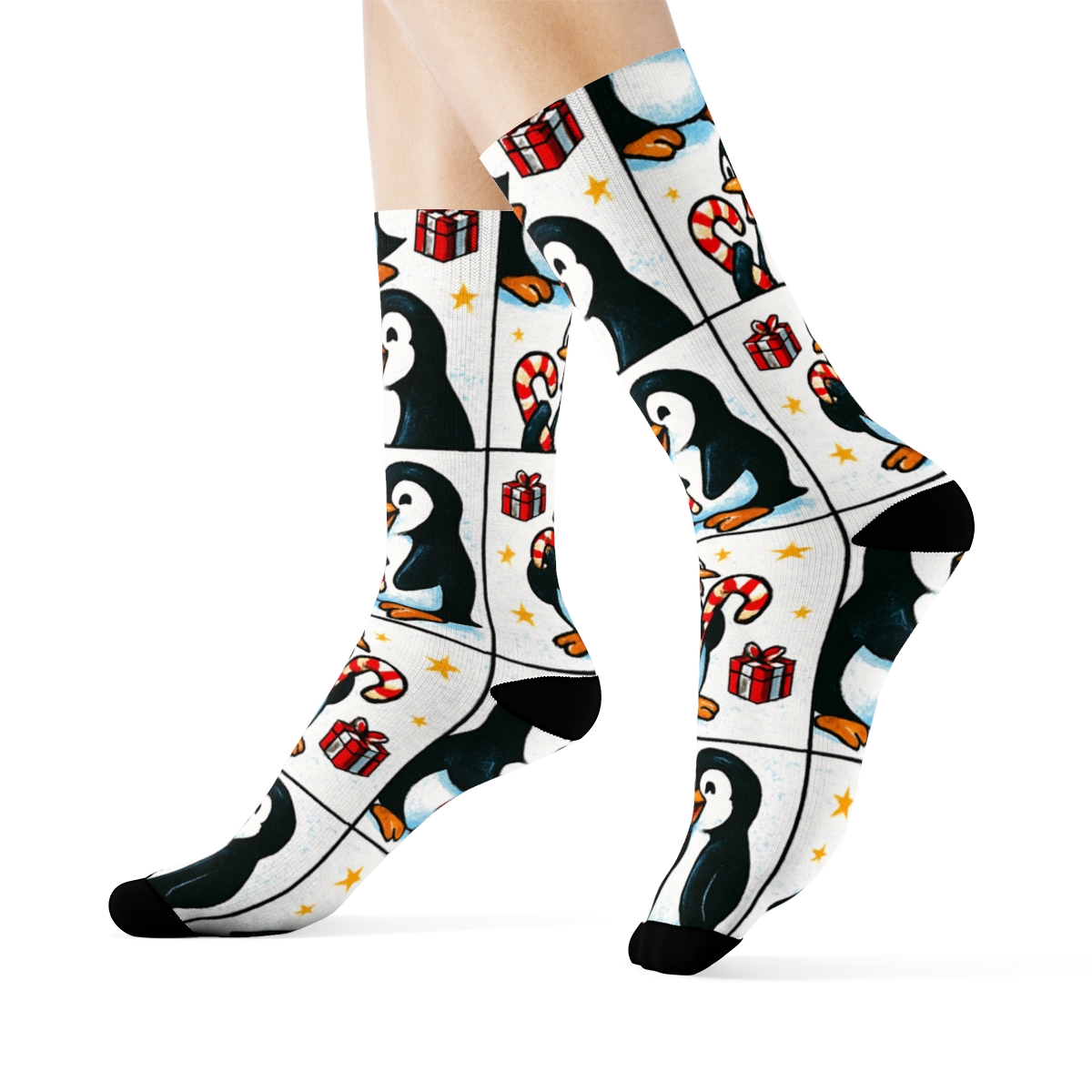 Candy Cane Penguin Pop Art Grid stylish athletic crew socks