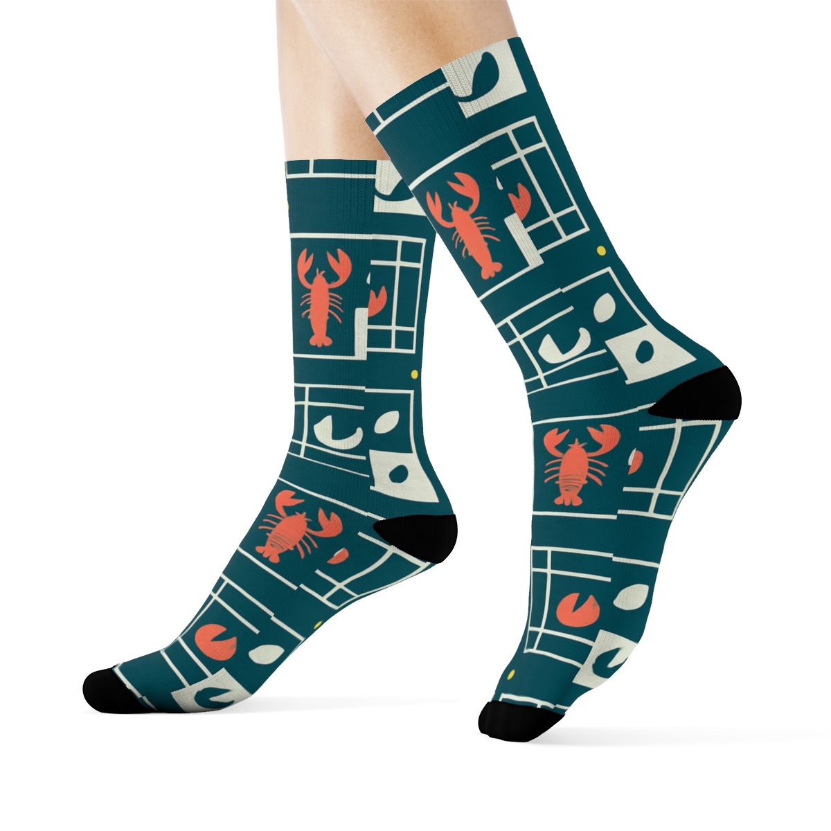 Nautical Chic Trap Lattice With Lobster premium sports crew socks