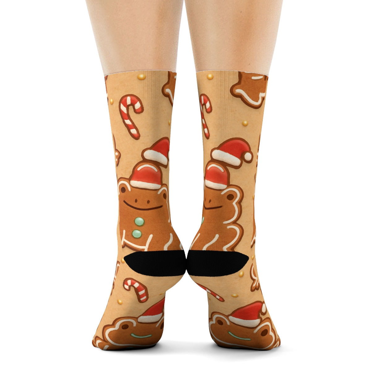 Gingerbread Frog Dot Scatter On Warm Beige Background custom crew socksGingerbread Frog Dot Scatter on Warm Beige Background Crew Socks - Image 4