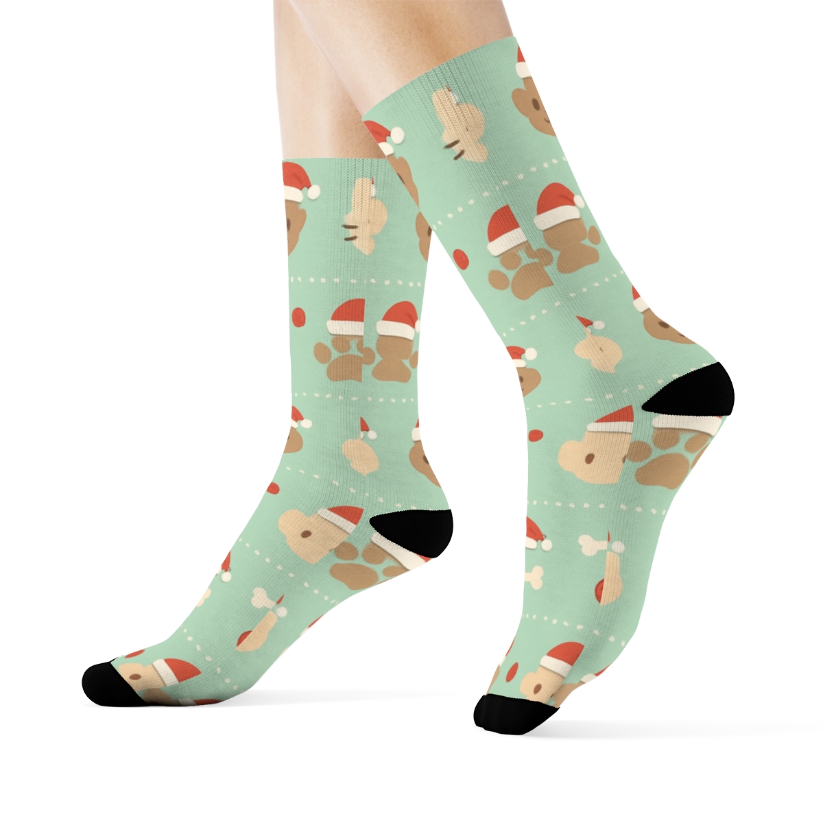 Holiday Pet Paws And Santa Hats Stripe personalized crew socks