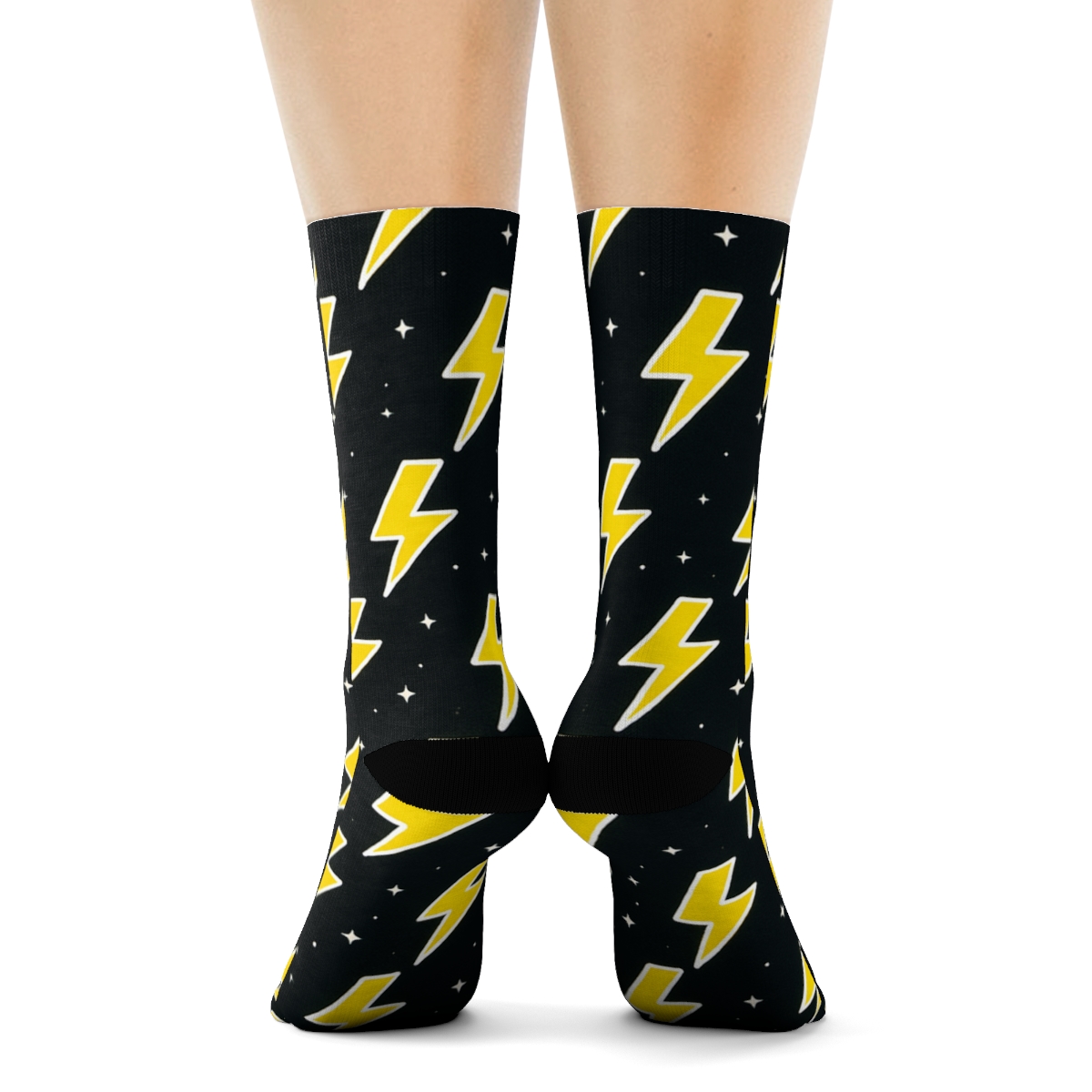 Bolt Grid On Black premium sports crew socks