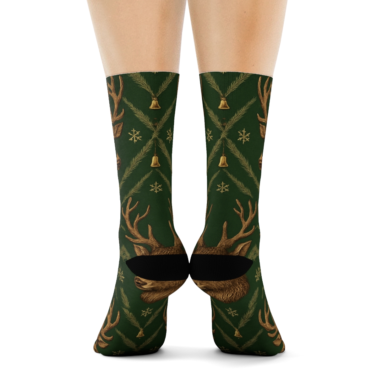 Reindeer Medallion Lattice In Deep Forest personalized crew socks