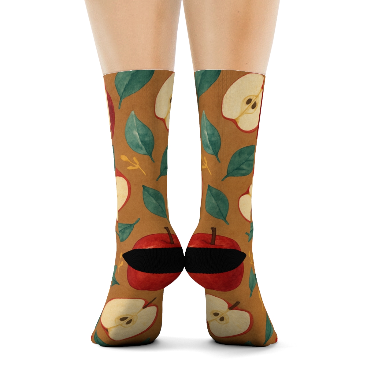 Apple Orchard Scatter On Warm Brown custom crew socks