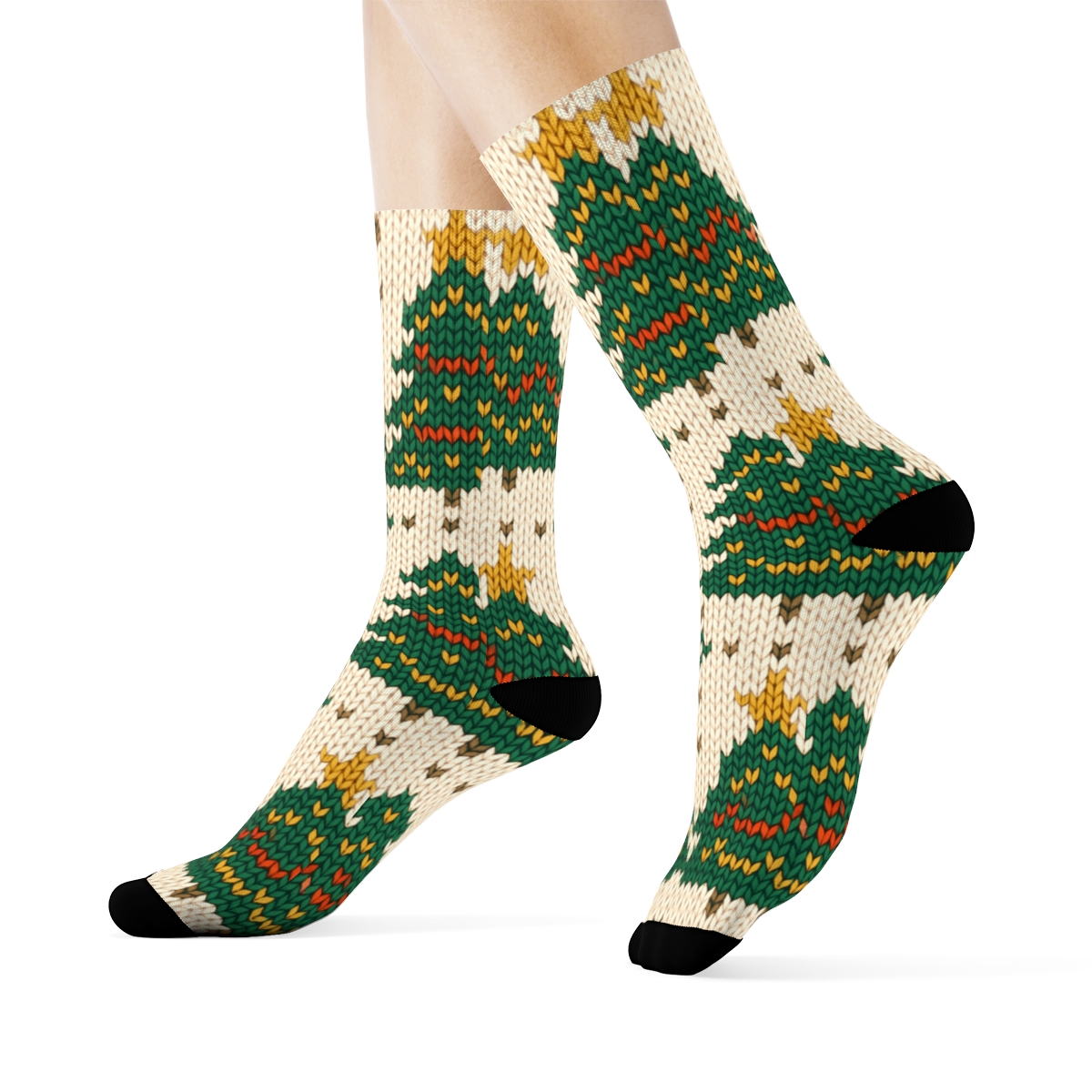 Knitted Illusion Christmas Tree Fair Isle Repeat premium sports crew socks