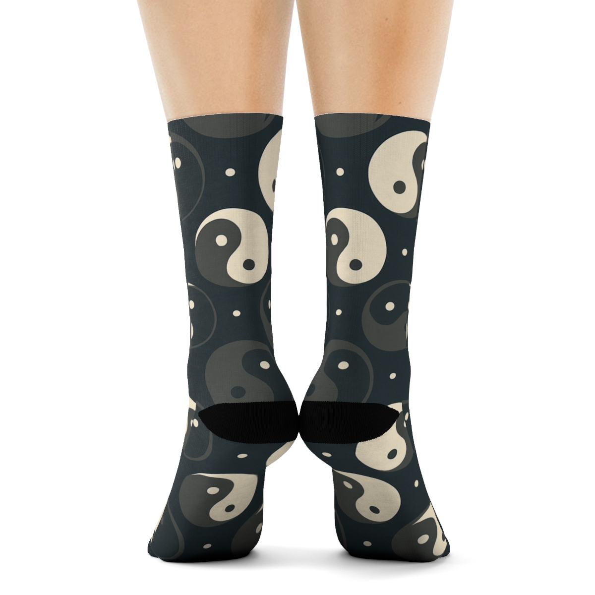Charcoal Indigo Koi Dual Spiral Tile On Deep Indigo Background comfortable cotton crew socksCharcoal Indigo Koi Dual Spiral Tile on Deep Indigo Background Crew Socks - Image 4