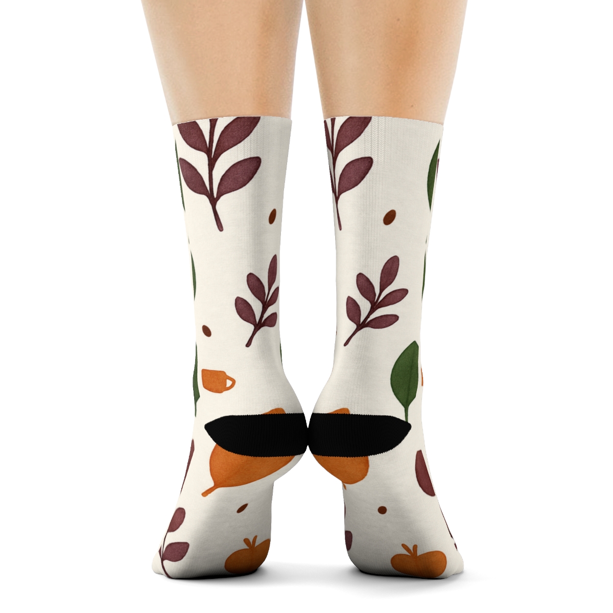 Minimalist Leaf Scatter On Ivory trendy patterned crew socks