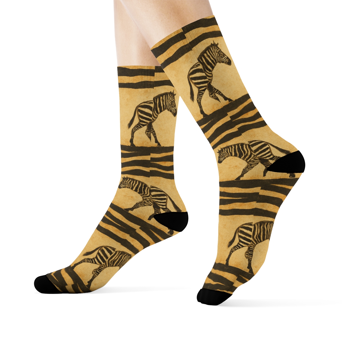 Vintage Safari Zebra Silhouette Stripe Panorama designer printed crew socks