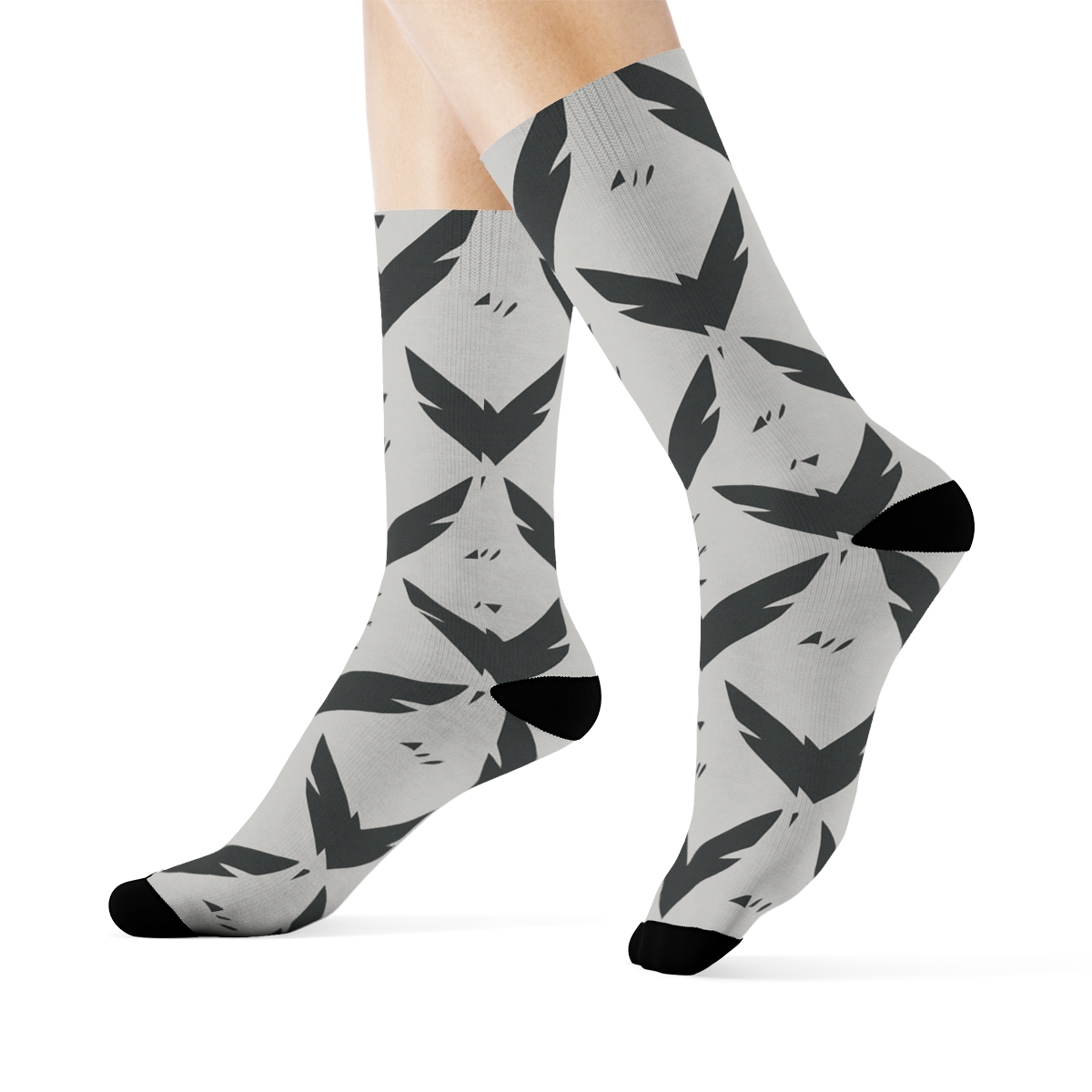 Eagle Wing Chevron On Light Gray Field trendy patterned crew socks