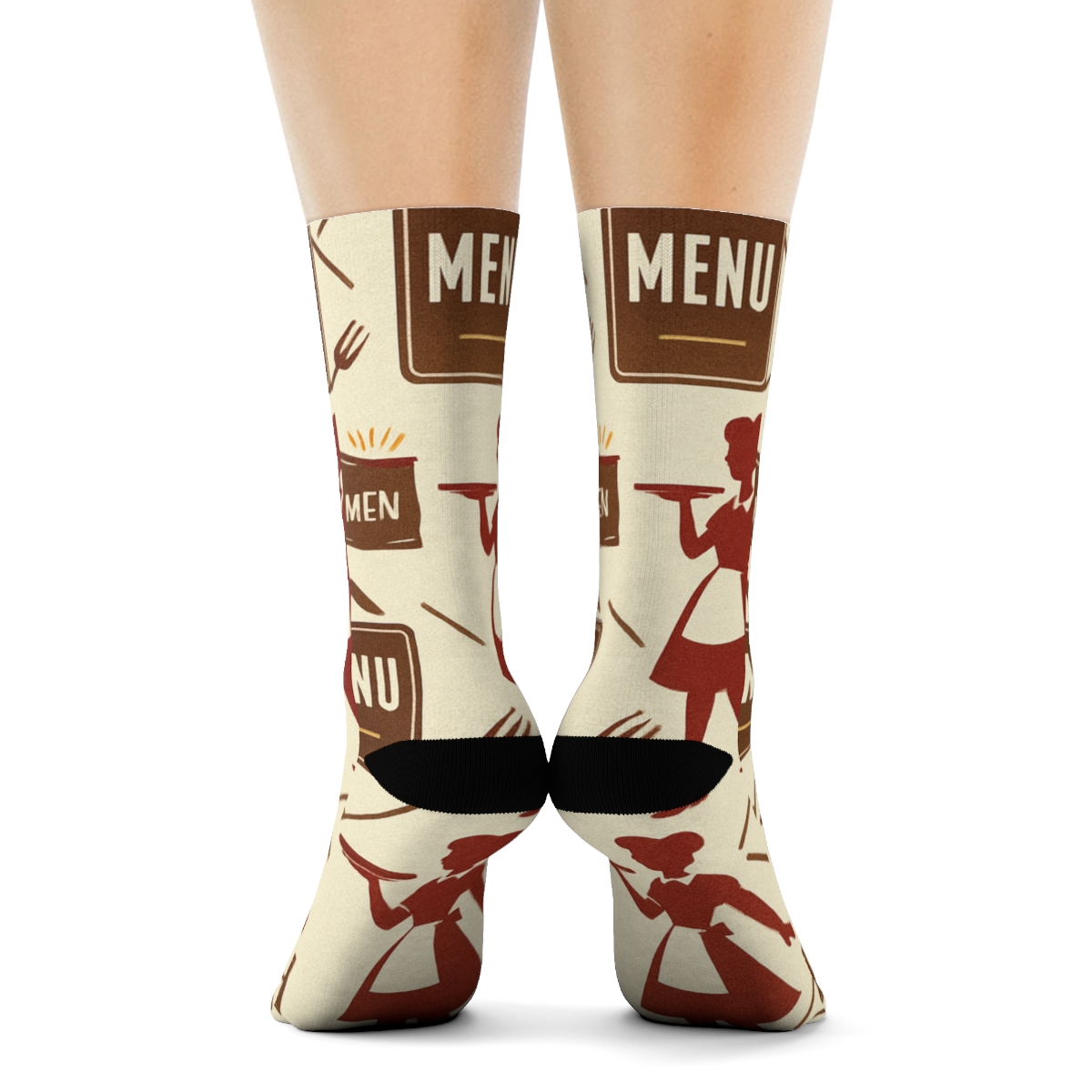 Menu Board Lattice With Waitress Silhouettes unique graphic crew socks