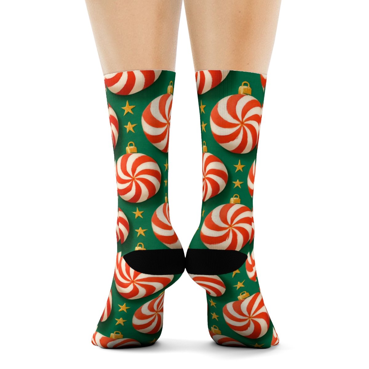 Peppermint Spiral Ornaments Holiday Orbit trendy patterned crew socks