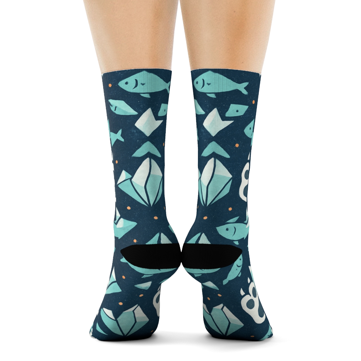 Iceberg Lattice With Polar Bear Paws designer printed crew socks