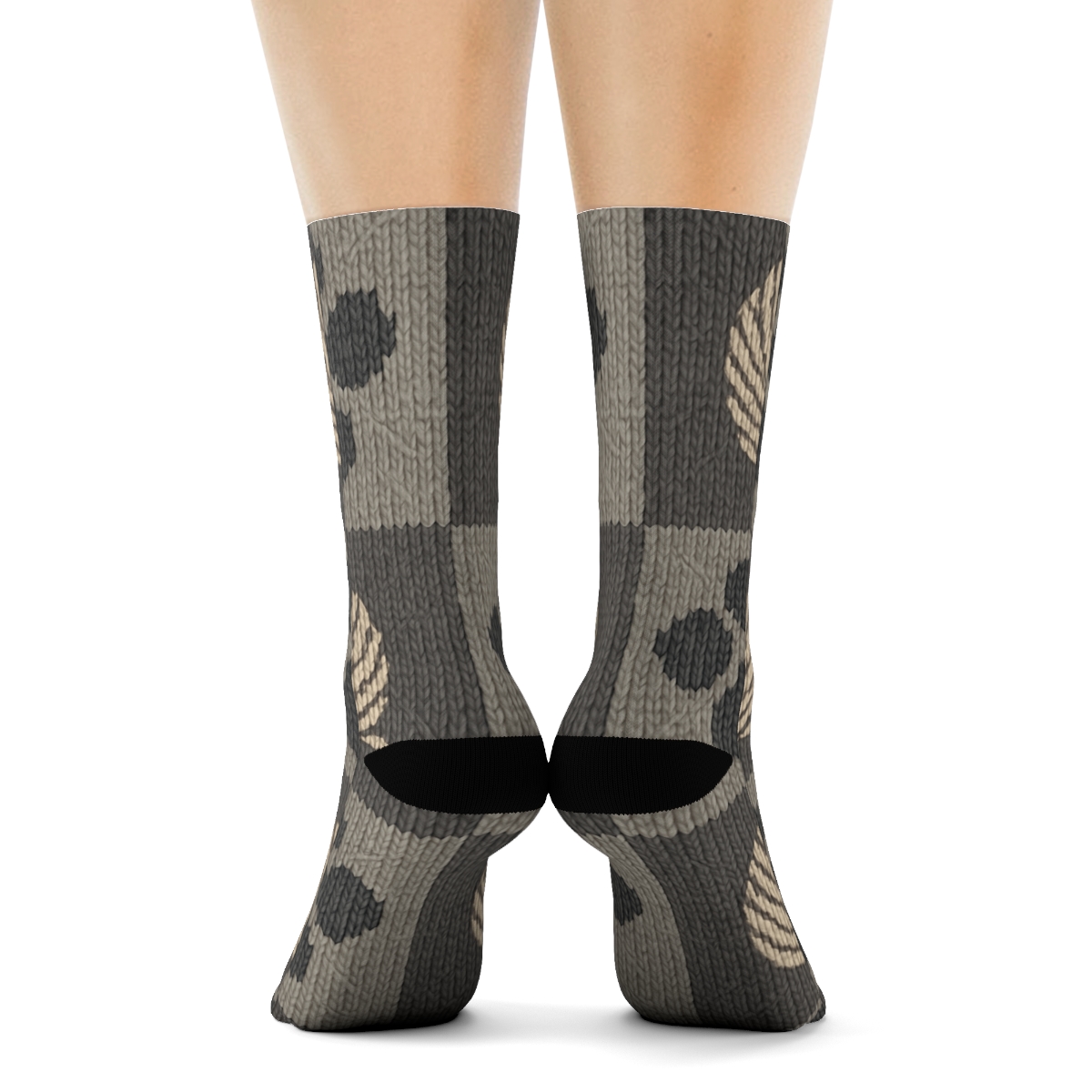 Knitted Illusion Checkerboard Cat Paws trendy patterned crew socks