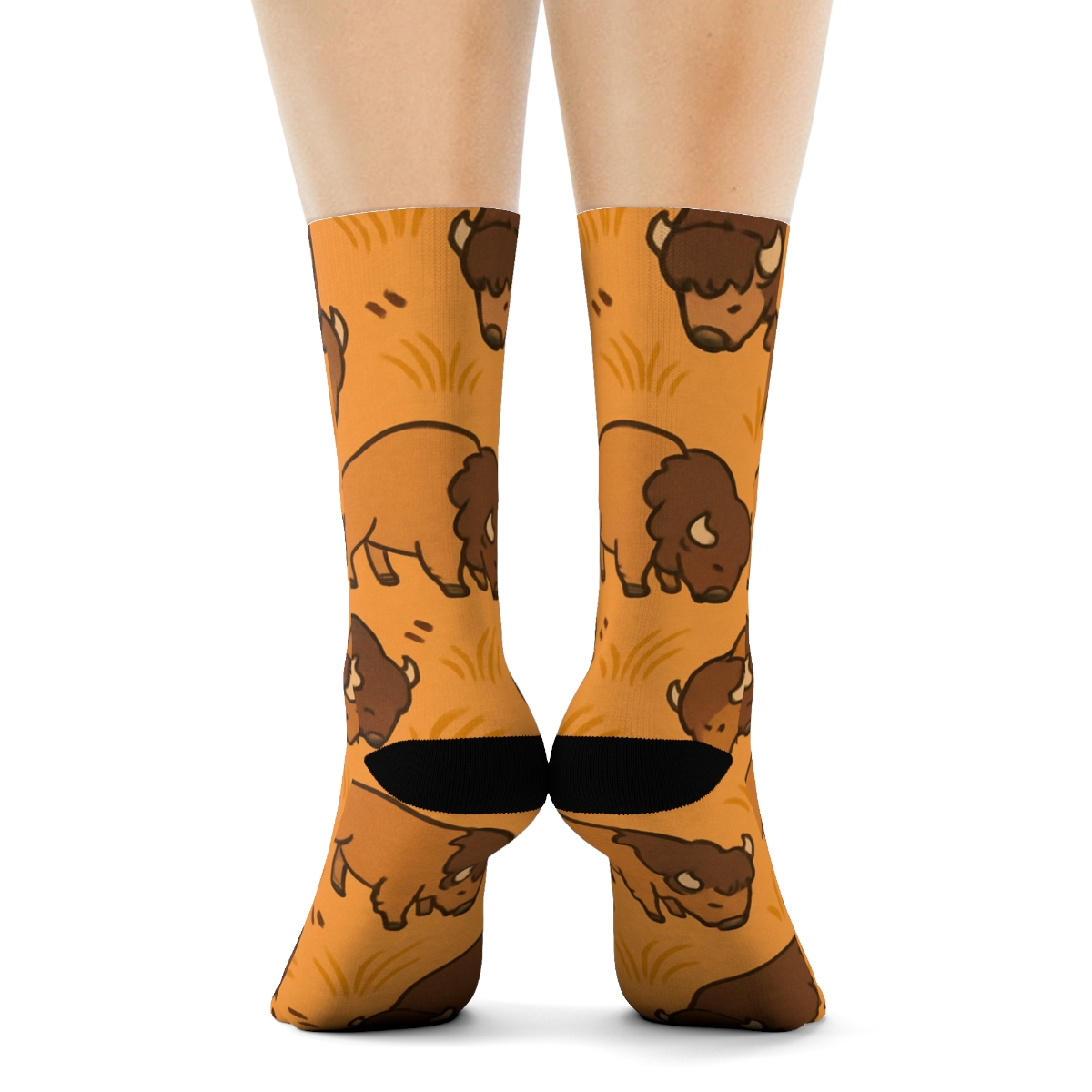 Sunset Meadow Rhythm With Bison Motifs comfortable cotton crew socks