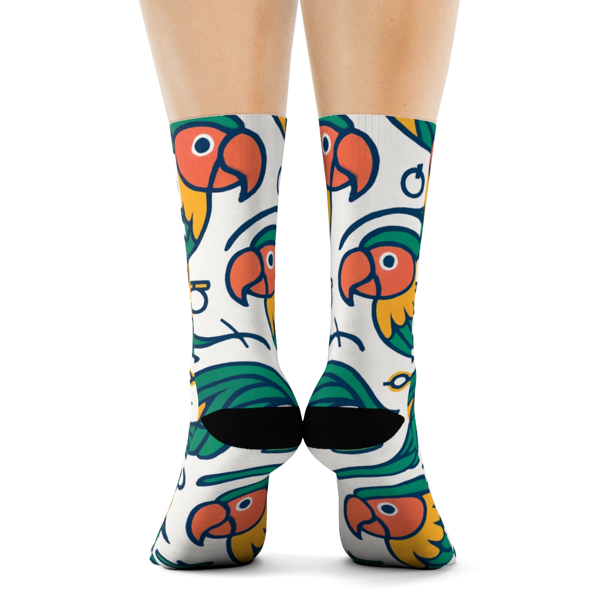 Parrot Beak And Leaf Wave Repeat On Bright White Background stylish athletic crew socks