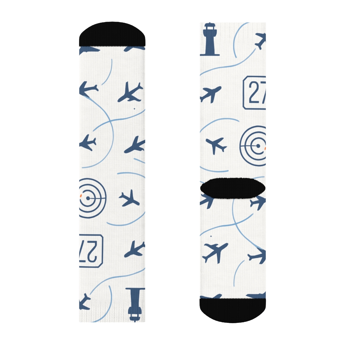 Minimal Flight Grid With Air Traffic Controller Icons unique graphic crew socks