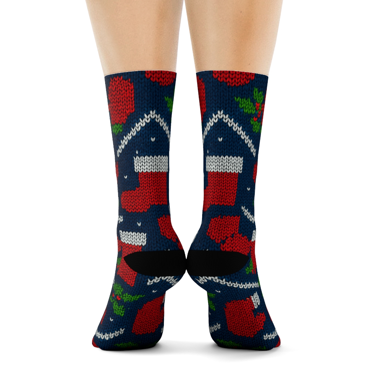 Santa Claus Knit Illusion Boot Chevron On Midnight Blue premium sports crew socks