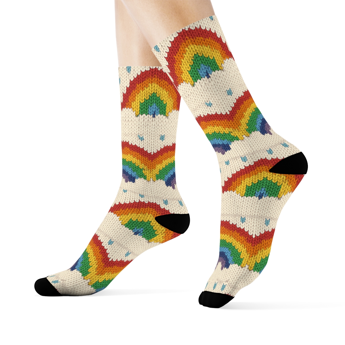 Knitted Rainbow Band Weave With Cloud Edges personalized crew socks