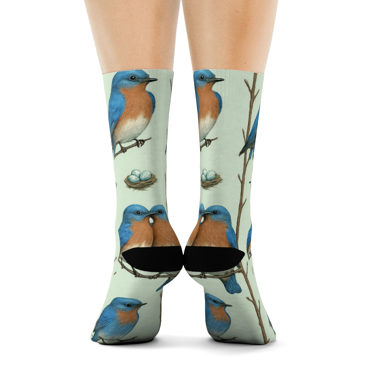 Bluebird Perch Stripe Garden On Pale Mint trendy patterned crew socks