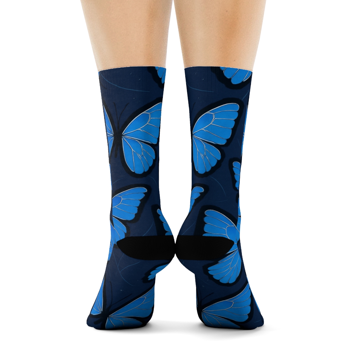 Iridescent Morpho Wing Lattice On Midnight Navy comfortable cotton crew socks