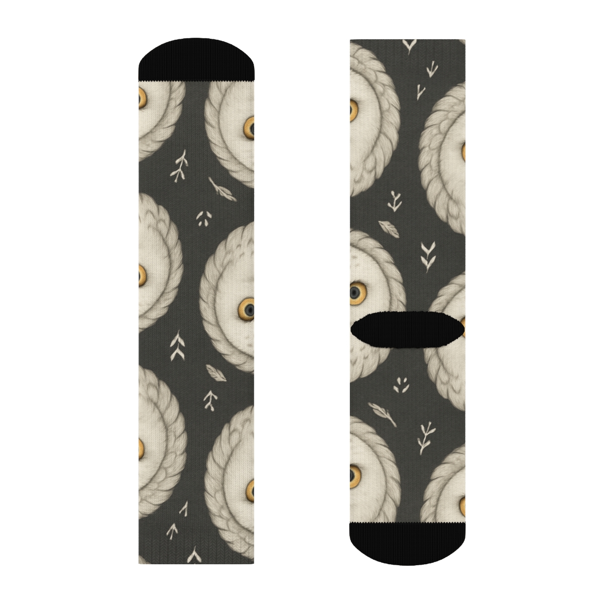Snowy Owl Portrait Medallion Grid On Charcoal Background custom crew socks
