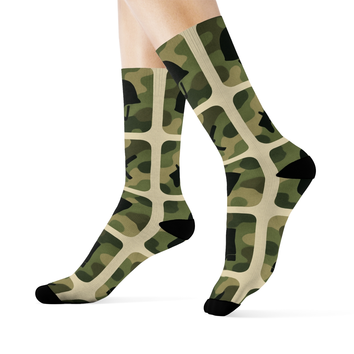 Camouflage Grid With Soldier Icons stylish athletic crew socks