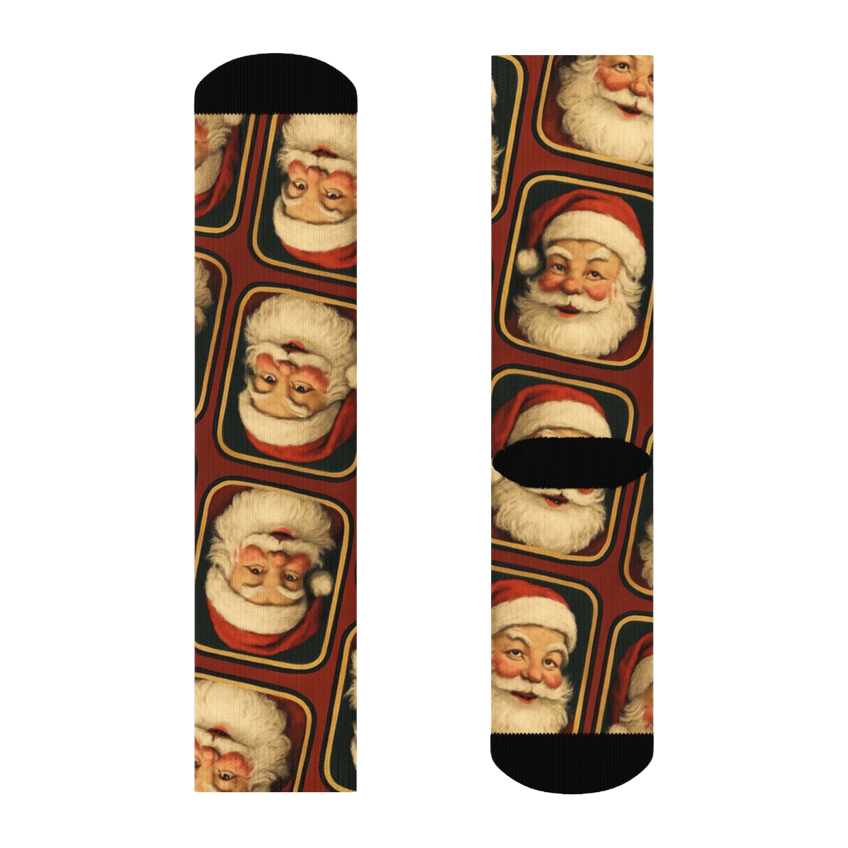 Grid Of Close Up Santa Face Tiles trendy patterned crew socks