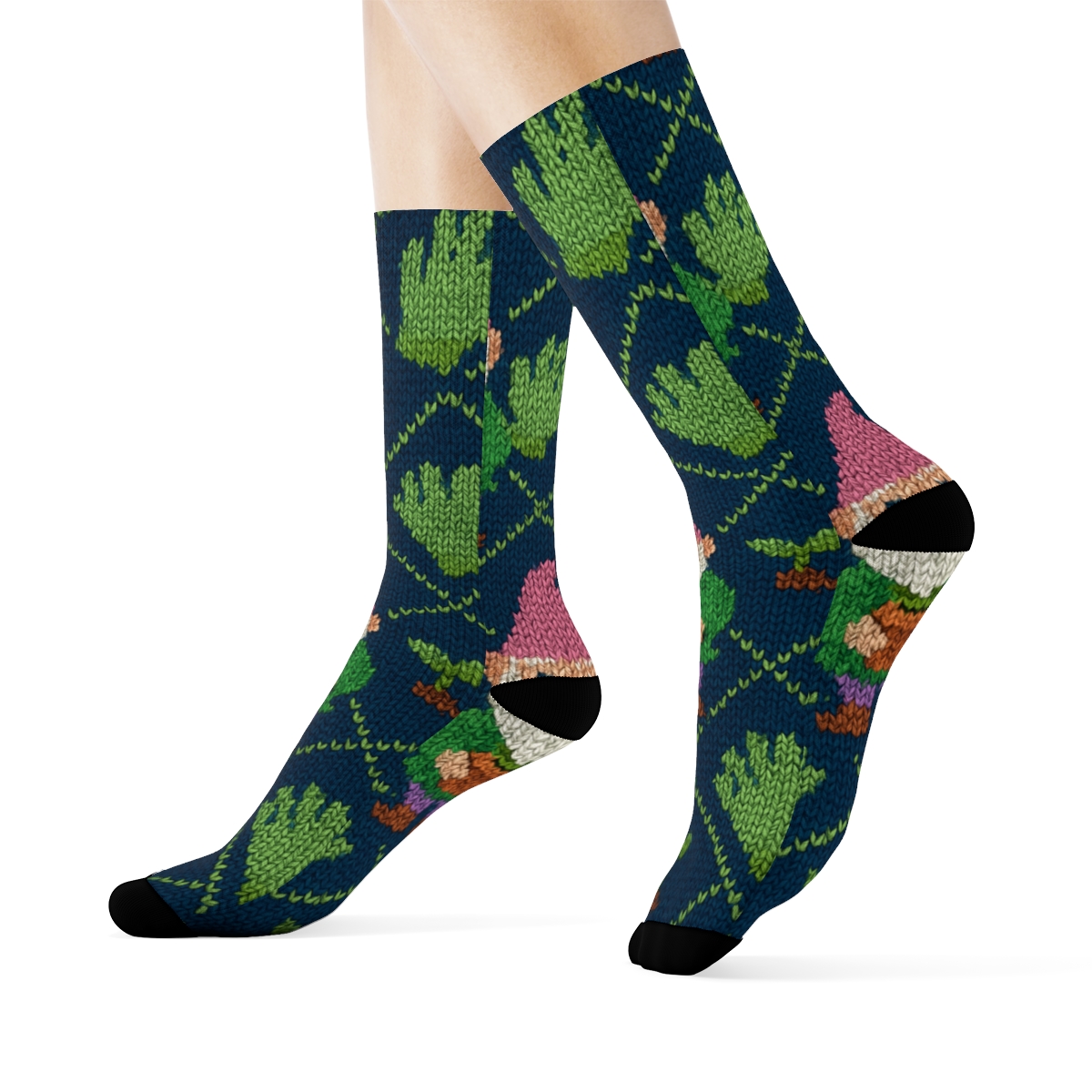 Knitted Gardener Gnome Tile Illusion premium sports crew socks