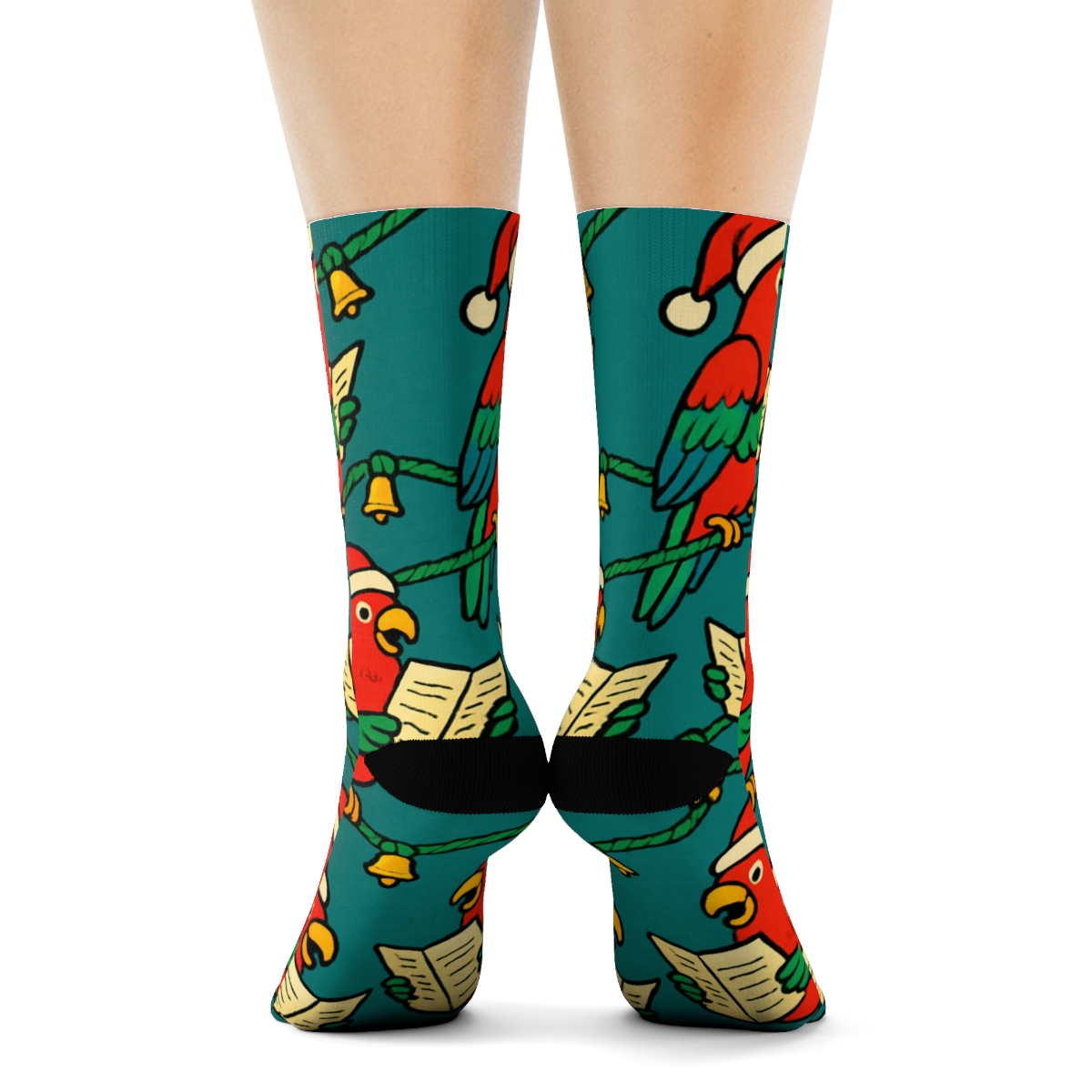 Carol Singer Parrot Garland Scatter On Teal Background unique graphic crew socks