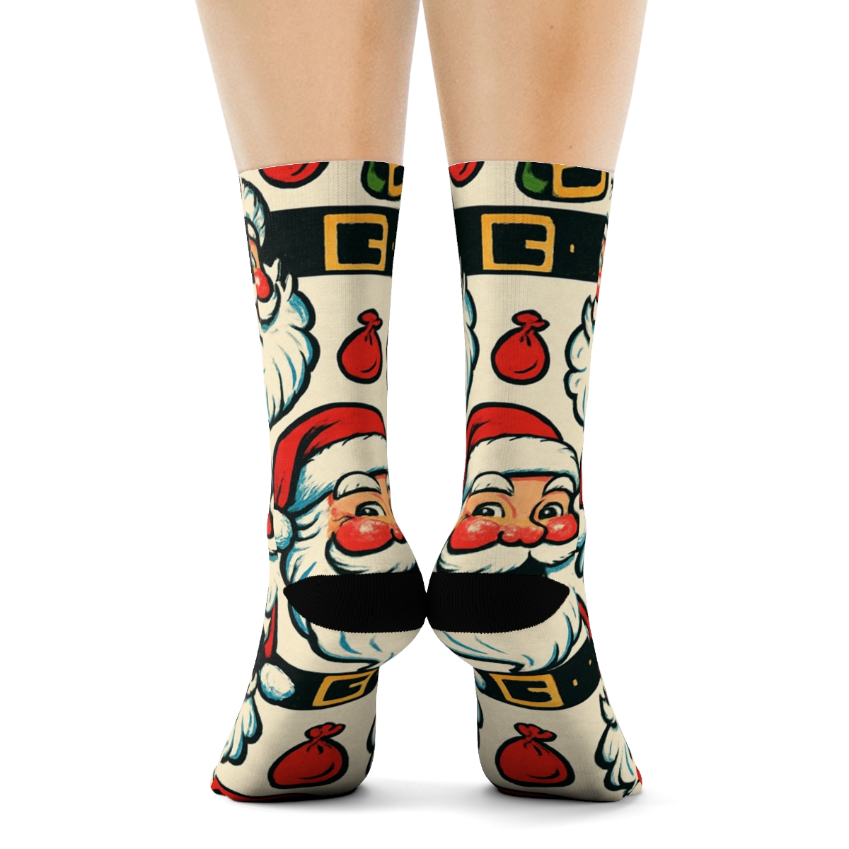 Santa Face Scatter With Belt Borders personalized crew socks