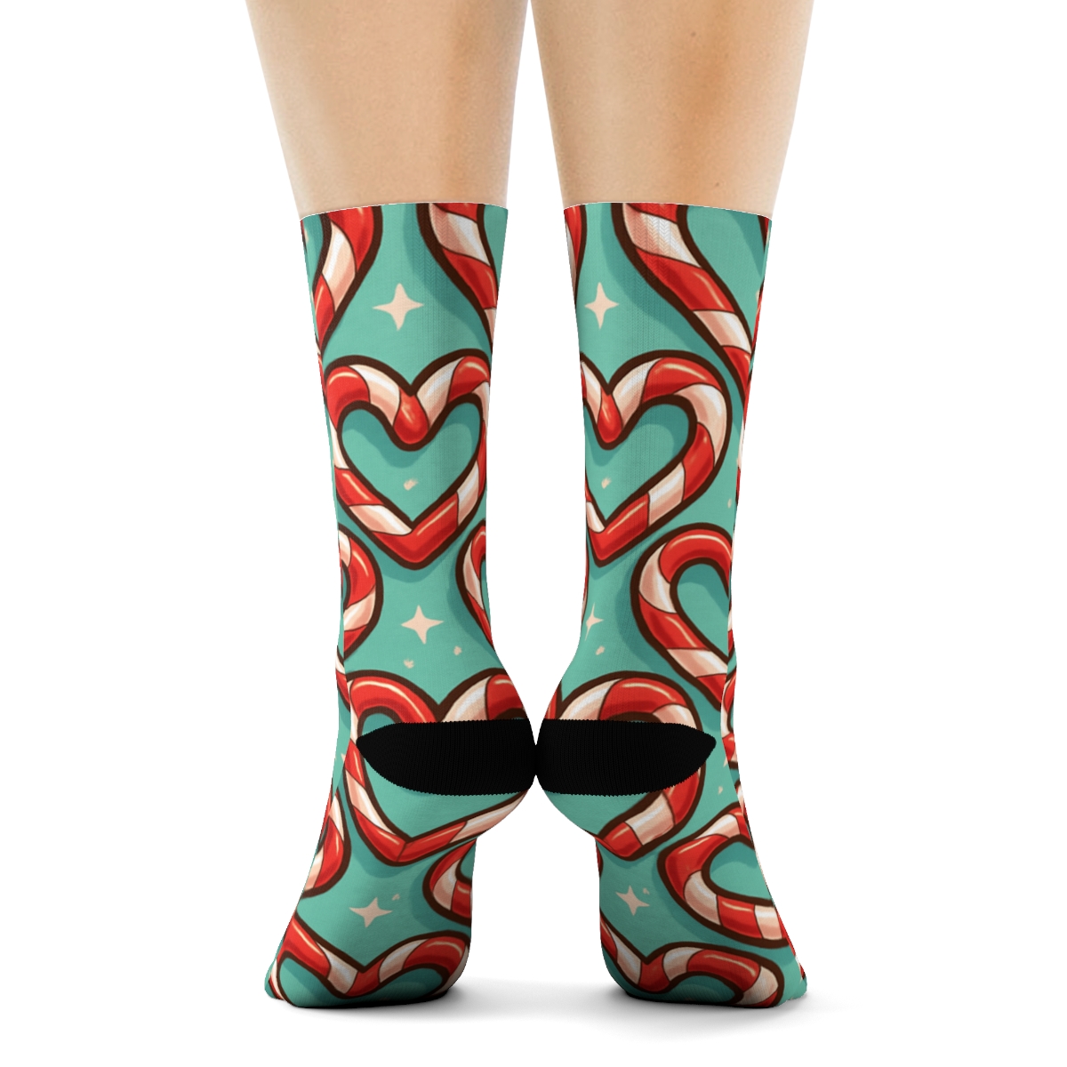 Candy Canes Heart Tessellation In Mint And Pink custom crew socks