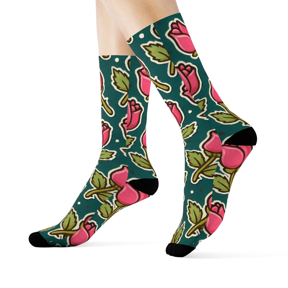 Rosebud Lattice In Valentines Rose Style unique graphic crew socks