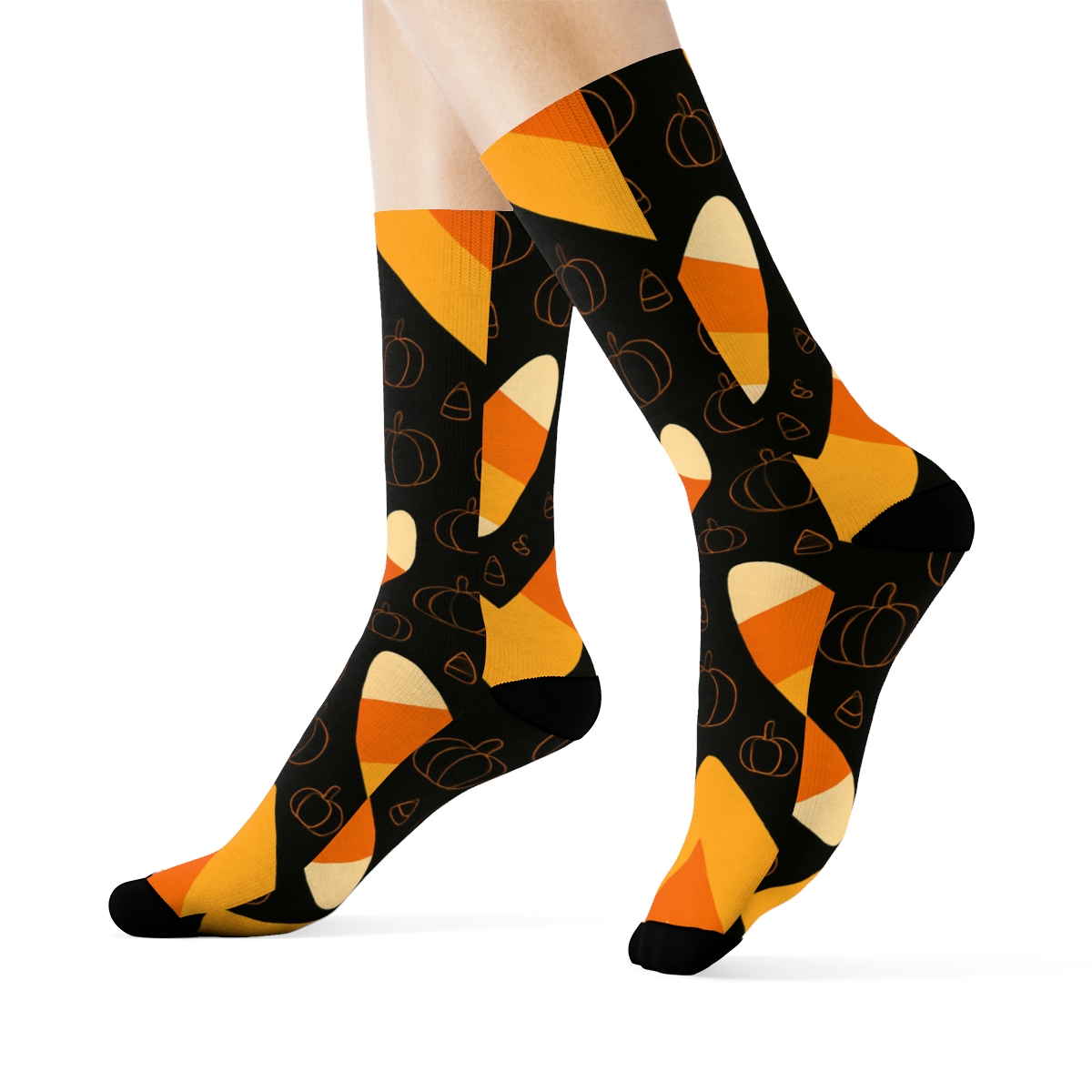 Candy Corn Zigzag Cascade On Black Background trendy patterned crew socks