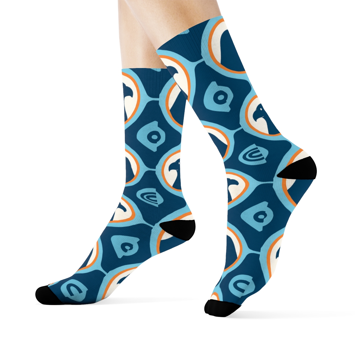 Sky Blue Tessellation With Eagle Silhouette Medallions premium sports crew socks
