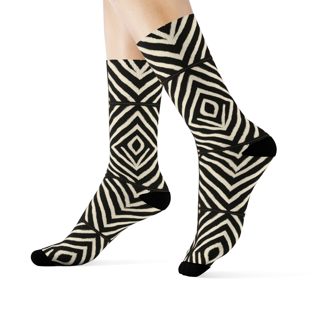 Zebra Stripe Grid On Black Field unique graphic crew socks