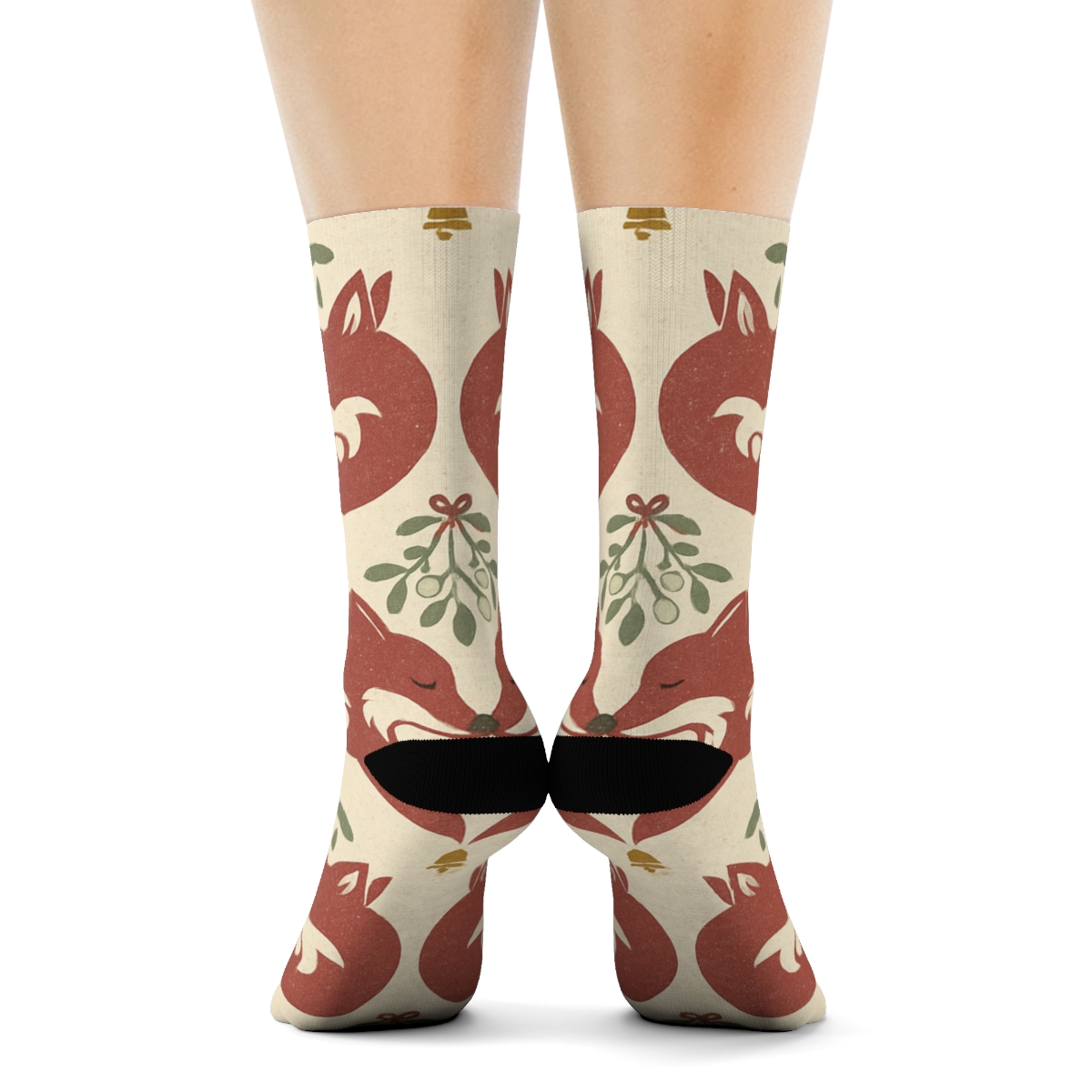 Mistletoe Mirror Foxes On Ivory premium sports crew socks