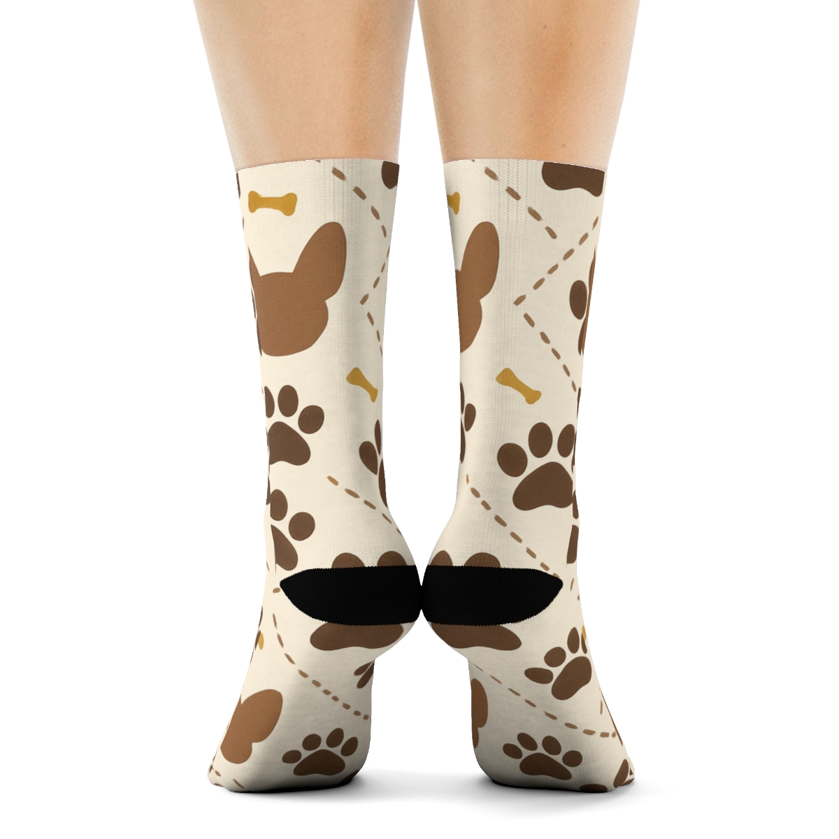 Cream Paw Print Herringbone With Collar Stitch Lines stylish athletic crew socks