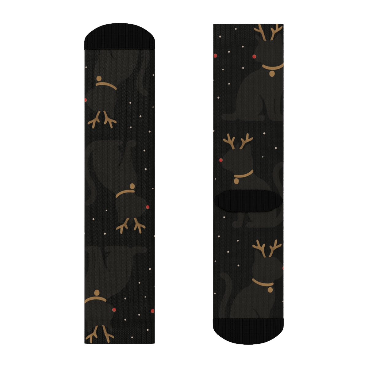 Minimal Reindeer Cat Silhouette Grid On Black Background trendy patterned crew socks