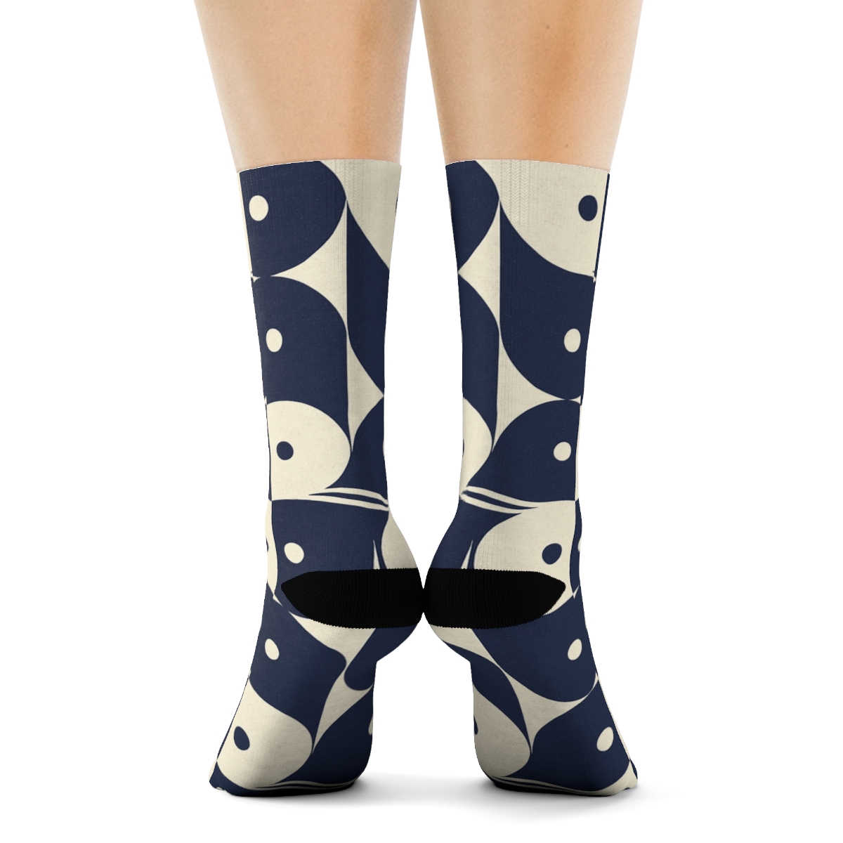 Indigo Cream Interlocking Teardrop Tiles unique graphic crew socks